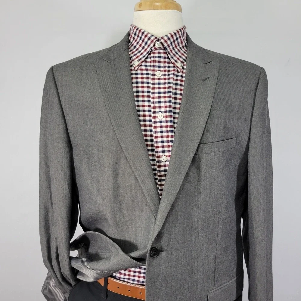 Joseph Abboud Men's Sport Coat Blazer Two Button Gray Herringbone Poly Blend 44L